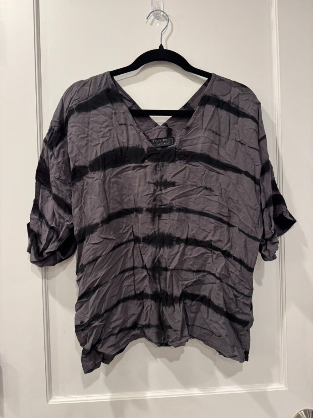 Black and Gray Tie Dye Short Sleeve T Shirt by Religion - Women's Size XS